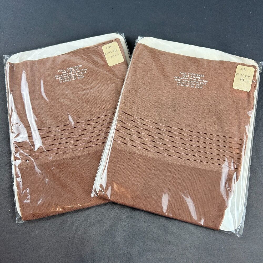 Vintage Beige Glo Thigh Highs Lot of 2 Pair Size Medium 9.5 NOS